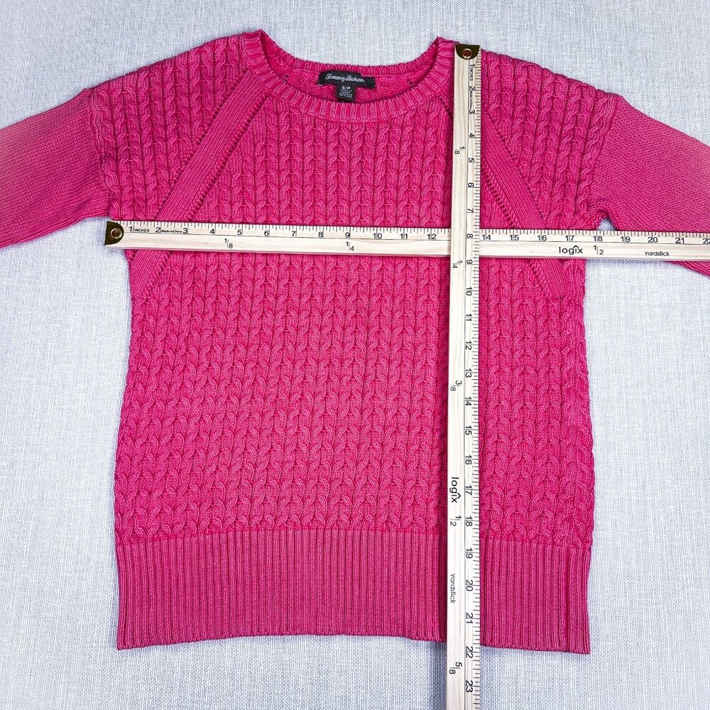 Tommy Bahama Fuchsia Cable Knit Crew neck Sweater – Women's Small – Cozy Classic - Picture 3 of 7